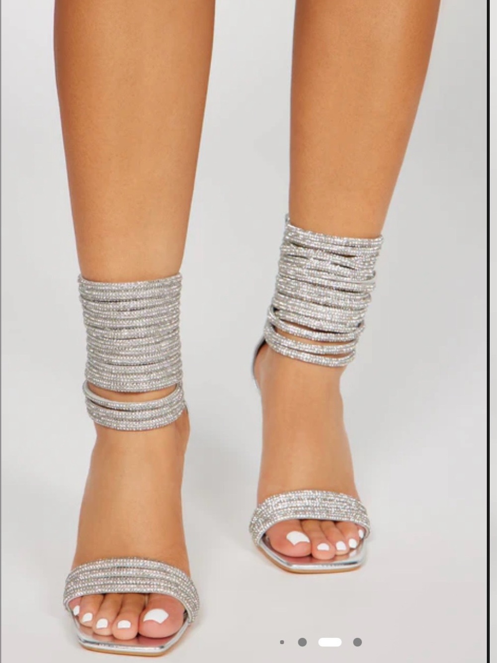 Fashion Nova Silver Rhinestone Strappy High Heel Sandals